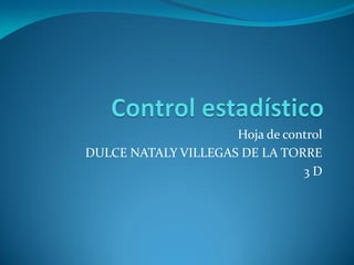 Hoja de control
DULCE NATALY VILLEGAS DE LA TORRE
3 D
 