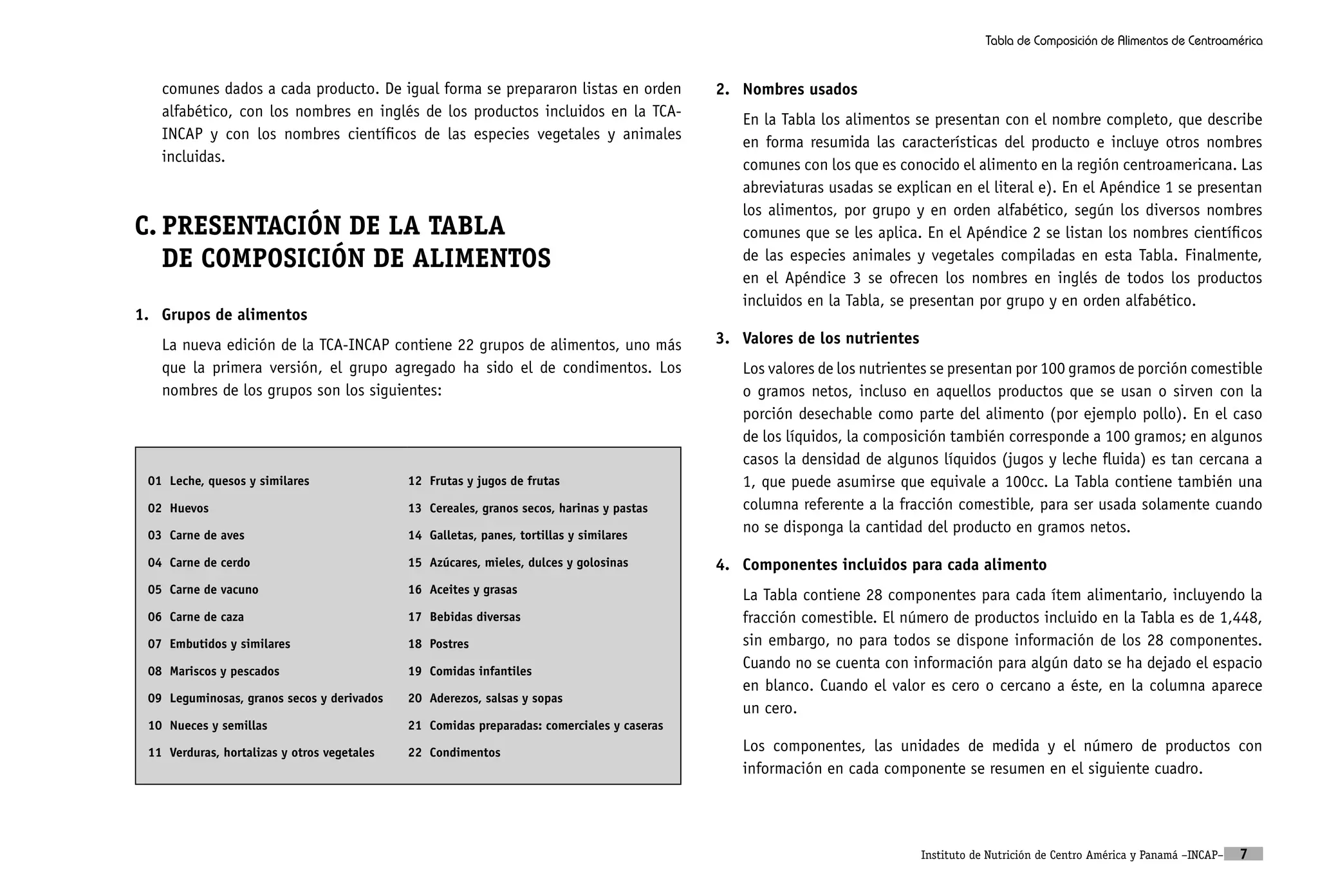 Tabla de composicion de alimentos para centroamerica del incap | PDF