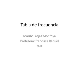 Tabla de frecuencia

  Maribel rojas Montoya
Profesora: francisca Raquel
            9-D
 