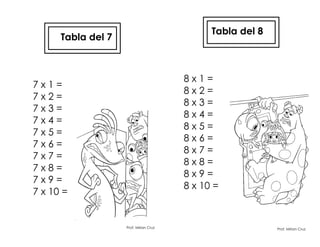 Tabla del 7
7 x 1 =
7 x 2 =
7 x 3 =
7 x 4 =
7 x 5 =
7 x 6 =
7 x 7 =
7 x 8 =
7 x 9 =
7 x 10 =
Prof. Mirian Cruz
Tabla del 8
8 x 1 =
8 x 2 =
8 x 3 =
8 x 4 =
8 x 5 =
8 x 6 =
8 x 7 =
8 x 8 =
8 x 9 =
8 x 10 =
Prof. Mirian Cruz
 