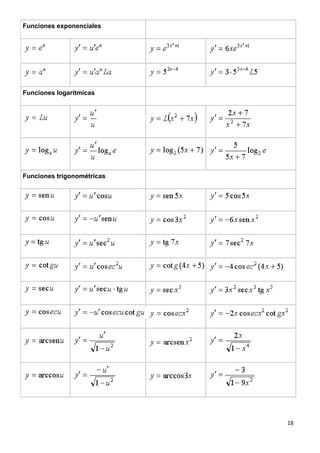 18
Funciones exponenciales
Funciones logarítmicas
Funciones trigonométricas
 