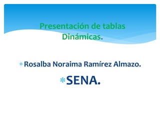 Presentación de tablas
Dinámicas.
Rosalba Noraima Ramírez Almazo.
SENA.
 