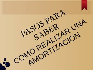 PASOS PARA
SABER
COMO
REALIZAR
UNA
AMORTIZACION
 