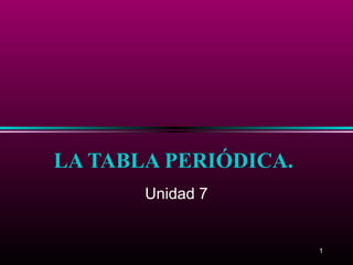 1
LA TABLA PERIÓDICA.
Unidad 7
 