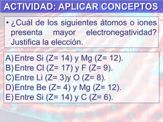 REVISIÓN GUÍA N°4¿Qué son las propiedades periódicas?Propiedades de los elementos que varían regularmente en la tabla periódica.¿Cuáles son?Afinidad electrónica, potencial de ionización, electronegatividad, radio atómico y volumen atómico.