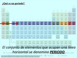 ¿QQuuéé eess uunn ppeerriiooddoo?? 
El conjunto de elementos que ocupan una línea 
horizontal se denomina PPEERRIIOODDOO. 
 
