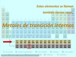 Metales de transición internos
Estos elementos se llaman
también tierras raras.
 