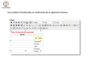 Los cambios introducidos se mostrarían de la siguiente manera: