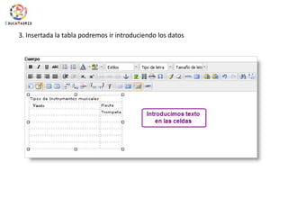 3. Insertada la tabla podremos ir introduciendo los datos