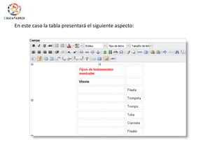 En este caso la tabla presentará el siguiente aspecto: