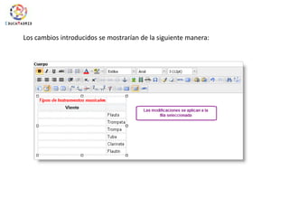 Los cambios introducidos se mostrarían de la siguiente manera: