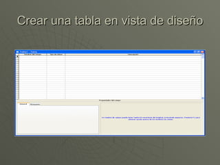 Crear una tabla en vista de diseño