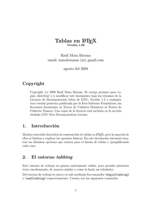 Manejo de Tablas en Latex PDF