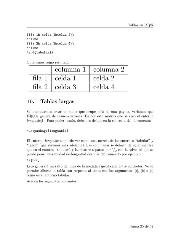 Manejo de Tablas en Latex