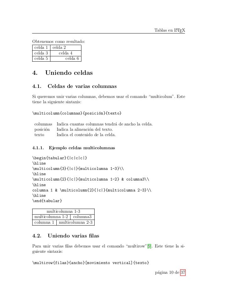 Manejo de Tablas en Latex