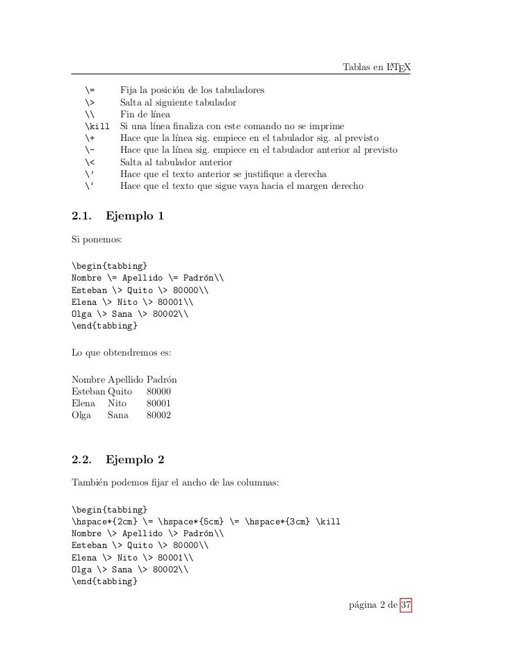 Manejo de Tablas en Latex