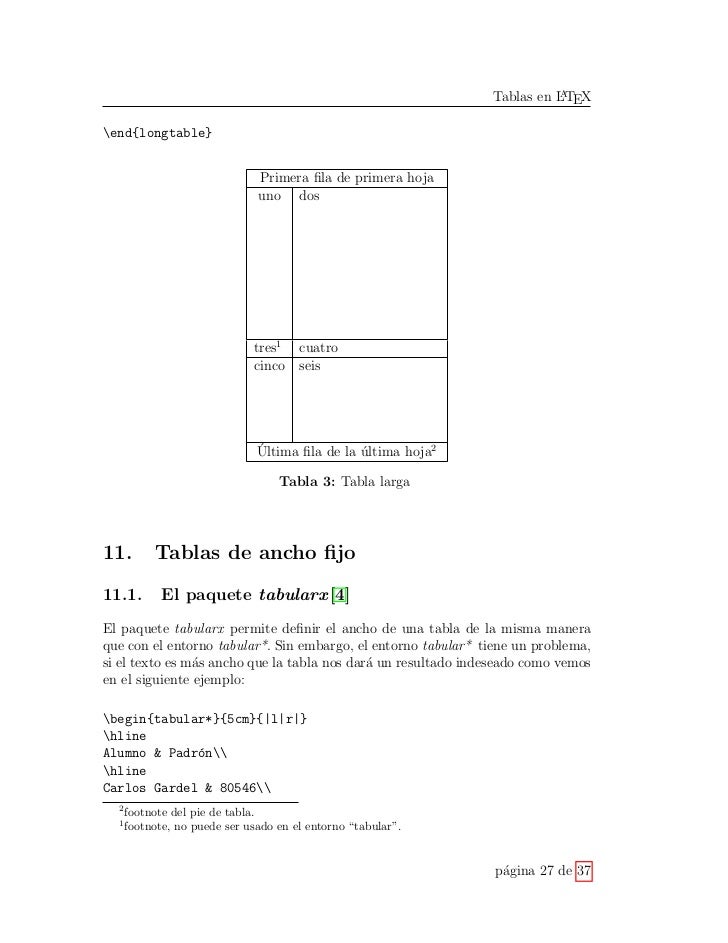 Manejo de Tablas en Latex