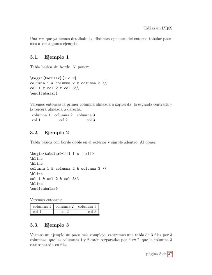 Manejo de Tablas en Latex