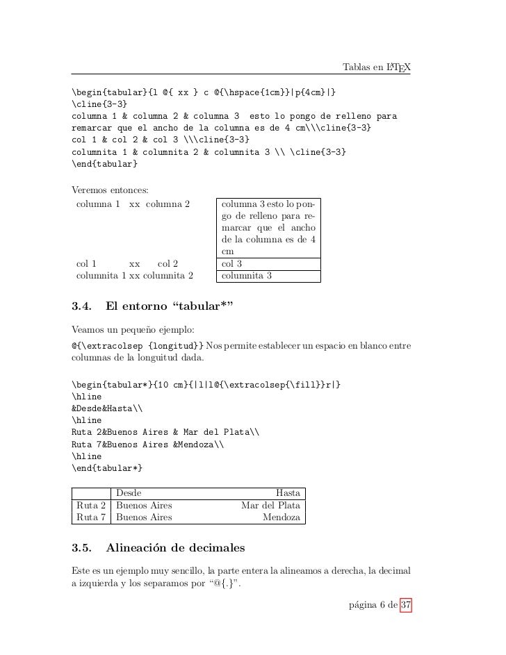 Manejo de Tablas en Latex