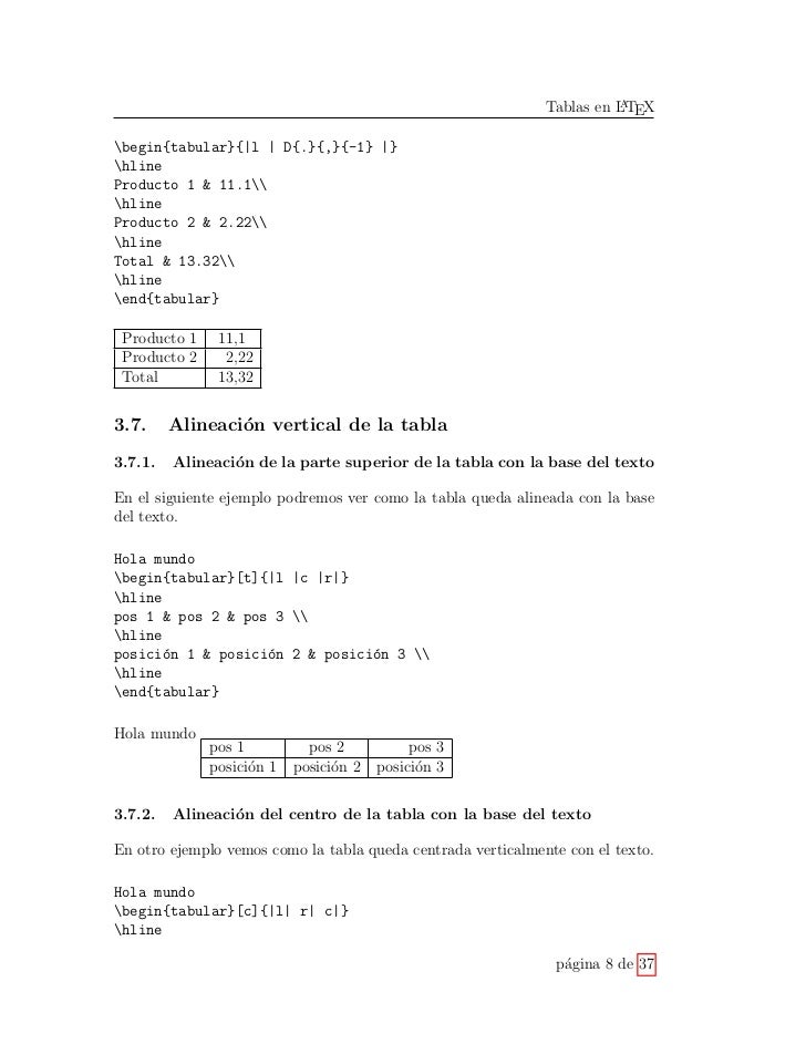 Manejo de Tablas en Latex