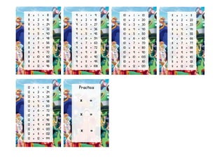 8 x 1 = 8
8 x 2 = 16
8 x 3 = 24
8 x 4 = 32
8 x 5 = 40
8 x 6 = 48
8 x 7 = 56
8 x 8 = 64
8 x 9 = 72
8 x 10 = 80
8 x 11 = 88
8 x 12 = 96
9 x 1 = 9
9 x 2 = 18
9 x 3 = 27
9 x 4 = 36
9 x 5 = 45
9 x 6 = 54
9 x 7 = 63
9 x 8 = 72
9 x 9 = 81
9 x 10 = 90
9 x 11 = 99
9 x 12 = 108
10 x 1 = 10
10 x 2 = 20
10 x 3 = 30
10 x 4 = 40
10 x 5 = 50
10 x 6 = 60
10 x 7 = 70
10 x 8 = 80
10 x 9 = 90
10 x 10 = 100
10 x 11 = 110
10 x 12 = 120
11 x 1 = 11
11 x 2 = 22
11 x 3 = 33
11 x 4 = 44
11 x 5 = 55
11 x 6 = 66
11 x 7 = 77
11 x 8 = 88
11 x 9 = 99
11 x 10 = 110
11 x 11 = 121
11 x 12 = 132
12 x 1 = 12
12 x 2 = 24
12 x 3 = 36
12 x 4 = 48
12 x 5 = 60
12 x 6 = 72
12 x 7 = 84
12 x 8 = 96
12 x 9 = 108
12 x 10 = 120
12 x 11 = 132
12 x 12 = 144
Practica
x =
x =
x =
 