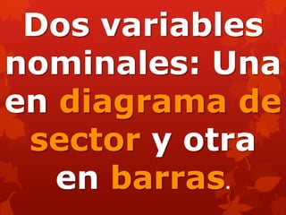 Dos variables
nominales: Una
en diagrama de
sector y otra
en barras.
 