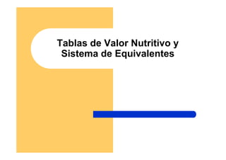 Tablas de Valor Nutritivo y
 Sistema de Equivalentes
 