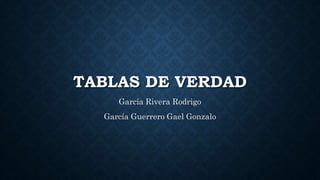 TABLAS DE VERDAD
García Rivera Rodrigo
García Guerrero Gael Gonzalo
 