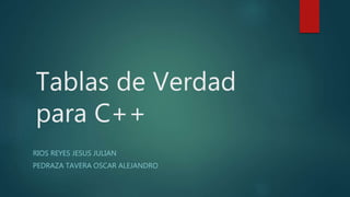Tablas de Verdad
para C++
RIOS REYES JESUS JULIAN
PEDRAZA TAVERA OSCAR ALEJANDRO
 