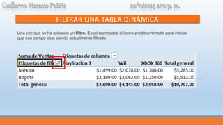 FILTRAR UNA TABLA DINÁMICA 
Una vez que se ha aplicado un filtro, Excel reemplaza el icono predeterminado para indicar 
que ese campo está siendo actualmente filtrado. 
 