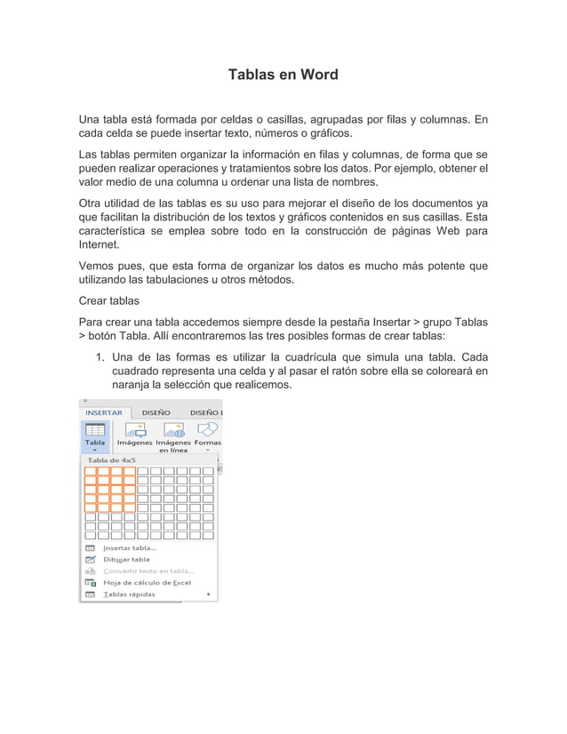 Tablas en word PDF