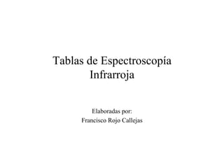 Tablas de Espectroscopía
Infrarroja
Elaboradas por:
Francisco Rojo Callejas
 