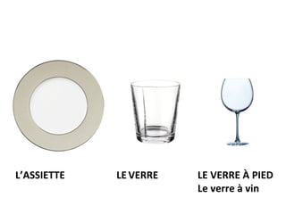 L’ASSIETTE   LE VERRE   LE VERRE À PIED
                        Le verre à vin
 