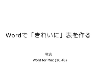Wordで「きれいに」表を作る
Word for Mac (16.48)
環境
 