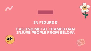 IN FIGURE B
FALLING METAL FRAMES CAN
INJURE PEOPLE FROM BELOW.
 