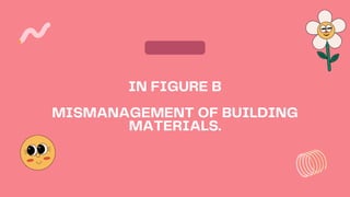 IN FIGURE B
MISMANAGEMENT OF BUILDING
MATERIALS.
 