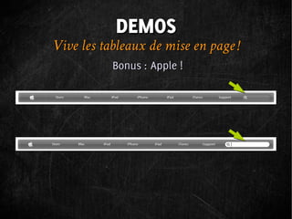 DEMOS
Vive les tableaux de mise en page !
           Bonus : Apple !
 