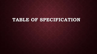 TABLE OF SPECIFICATION
 