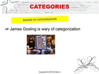 CATEGORIES
James Gosling is wary of categorization
Copyright © 2018 Ed Burns
 