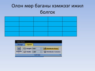 Олон мөр баганы хэмжээг ижил 
болгох 
 