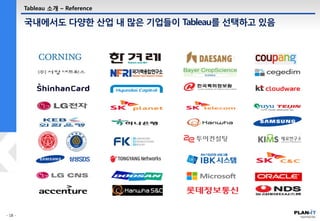 국내에서도 다양한 산업 내 많은 기업들이 Tableau를 선택하고 있음
Tableau 소개 – Reference
 