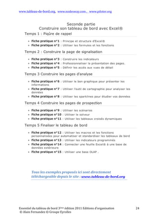 www.tableau-de-bord.org, www.nodesway.com	
  ,	
  	
  	
  www.piloter.org	
  
Essentiel	
  du	
  tableau	
  de	
  bord	
  4ème	
  édition	
  2013	
  Editions	
  d’organisation	
  
	
  ©	
  Alain	
  Fernandez	
  ©	
  Groupe	
  Eyrolles	
  	
  
24	
  
Tous	
  les	
  exemples	
  proposés	
  ici	
  sont	
  directement	
  
téléchargeable	
  pour	
  les	
  lecteurs	
  du	
  livre	
  depuis	
  le	
  site	
  :	
  
www.tableau-de-bord.org	
  
	
   	
  
 