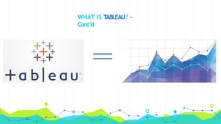 WHAT IS TABLEAU? -
Cont’d
 