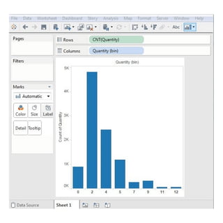 You can also add Dimensions to Measures to
create histograms.
This will create a stacked histogram.
Each bar will have sta...