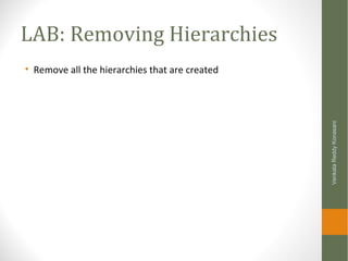 LAB: Removing Hierarchies
• Remove all the hierarchies that are created
VenkataReddyKonasani
 