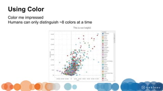 Color me impressed
Humans can only distinguish ~8 colors at a time
Using Color
 