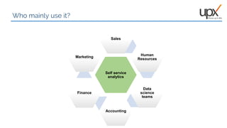 Who mainly use it?
Self service
analytics
Sales
Human
Resources
Data
science
teams
Accounting
Finance
Marketing
 