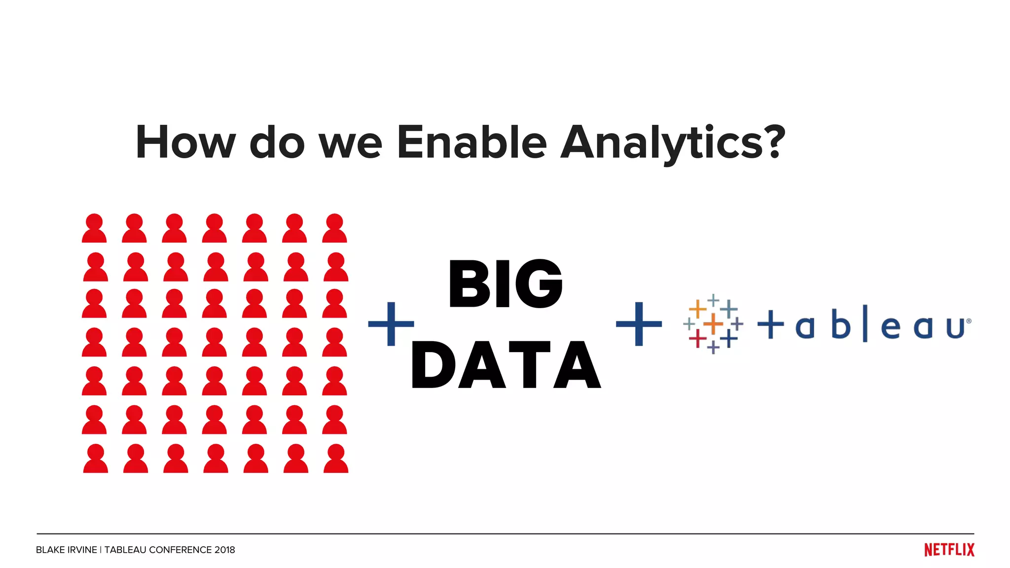 How do we Enable Analytics?
BIG
DATA
BLAKE IRVINE | TABLEAU CONFERENCE 2018
 