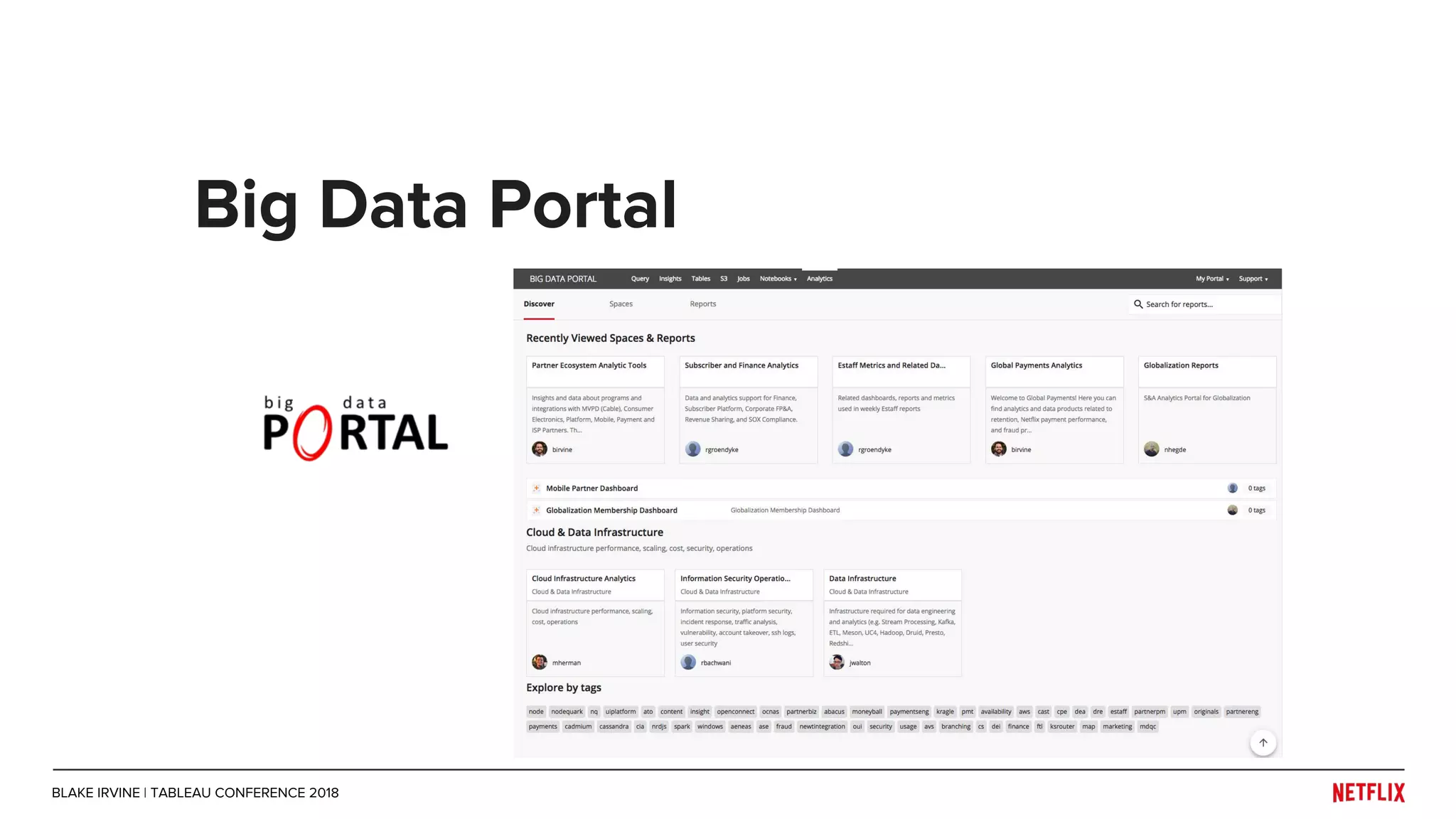 Big Data Portal
BLAKE IRVINE | TABLEAU CONFERENCE 2018
 