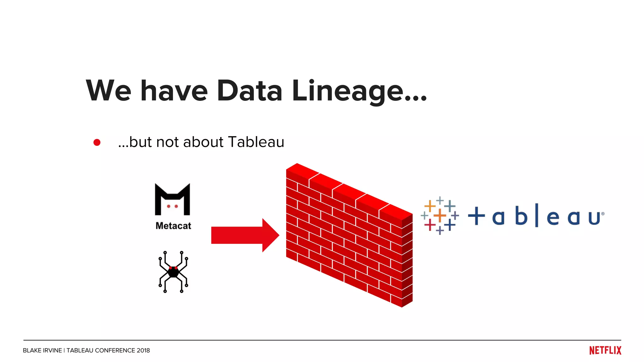 ● ...but not about Tableau
We have Data Lineage...
BLAKE IRVINE | TABLEAU CONFERENCE 2018
 